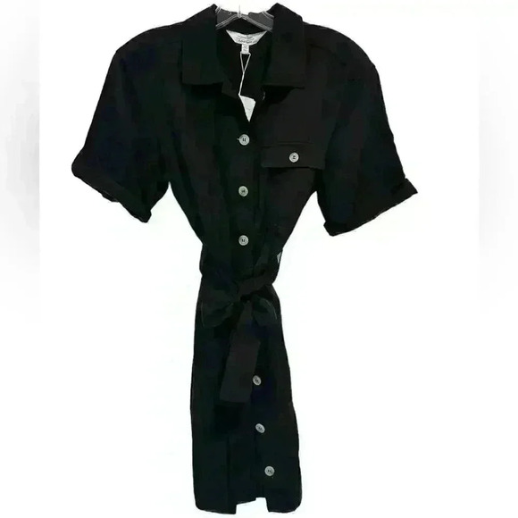 Los Angeles Atelier & Other Stories Black Button Down Dress Tie Wast Size 4 - Picture 5 of 7